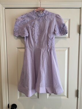 ANTONIO MELANI Lavender Floral Appliqué Puff-Sleeve Dress